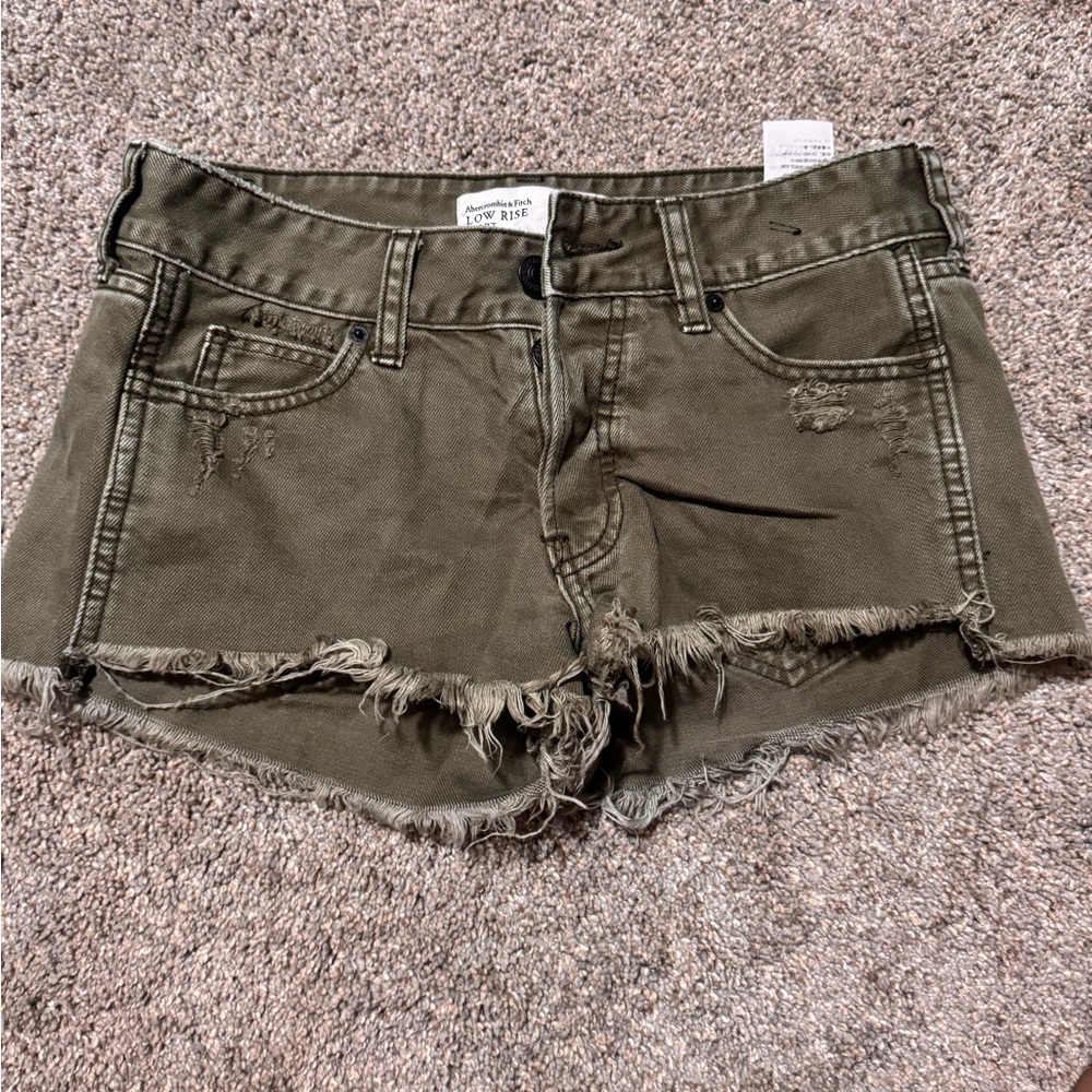 Abercrombie & Fitch Army Green Jean Shorts Distressed Cut-Off